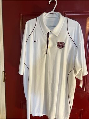 Nike White Polo with Maroon Bear Emblem
